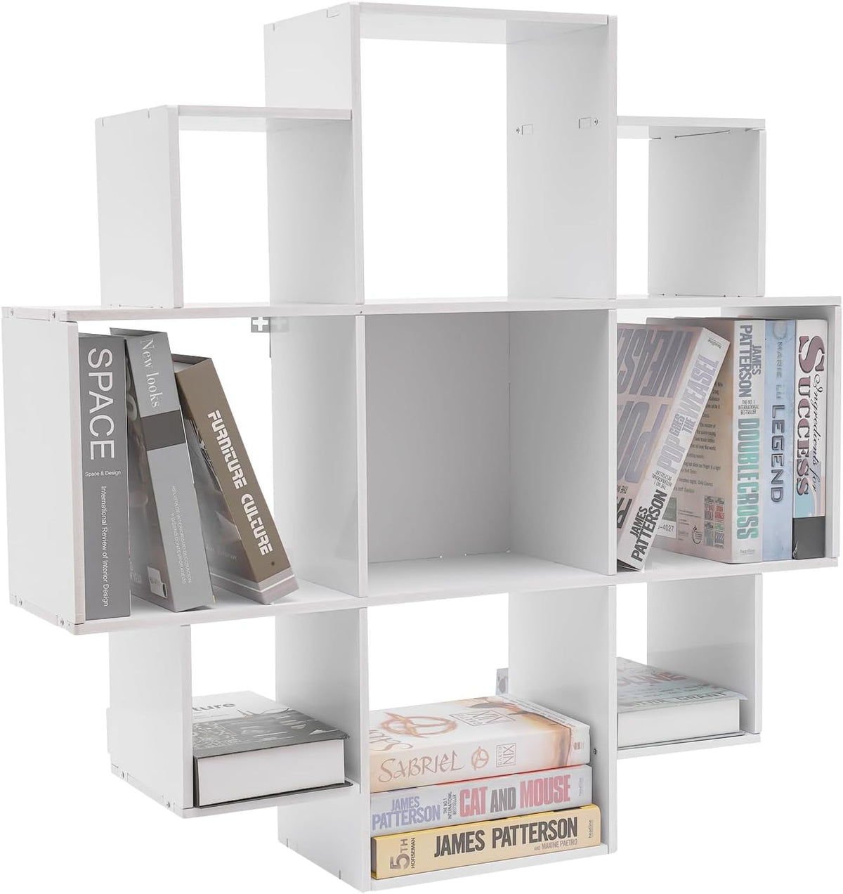 Wall Mounted Book Shelf Modern 3-Tier Floating Shelf Bookcase with 9 Compartments Wall Storage Shelves Floating Cube Shelf for Living Room Decoration Decor (White)