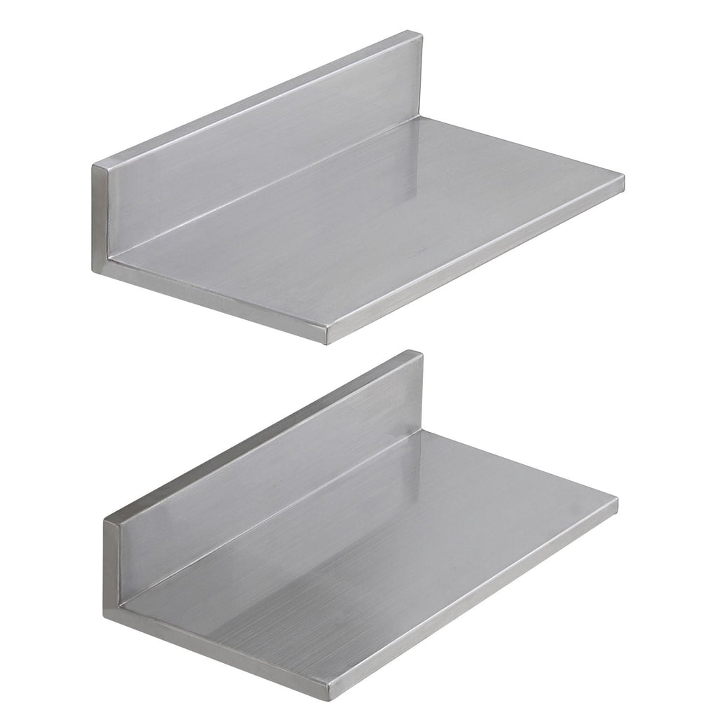 Wall-Mounted Stainless Steel Floating Shelf, 430 Stainless Steel, 44 lbs Capacity, L-Shape Design, for Kitchen Bedroom Garage