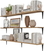Wallniture Arras 60 inch Long, 8" Deep Rustic Floating Shelves for Wall Decor, Wall Bookshelf Living Room, Shelves for Kitchen, Pantry Floating Shelf, Set of 3, Burnt, Wood