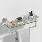 Woindo Bathroom Glass Shelf with Full-coverage Railing, Floating Tempered Glass Bathroom Wall Shelf Rectangle 16 Inch Over The Toilet Storage Cabinet, Towels, Gaming Floating Shelves