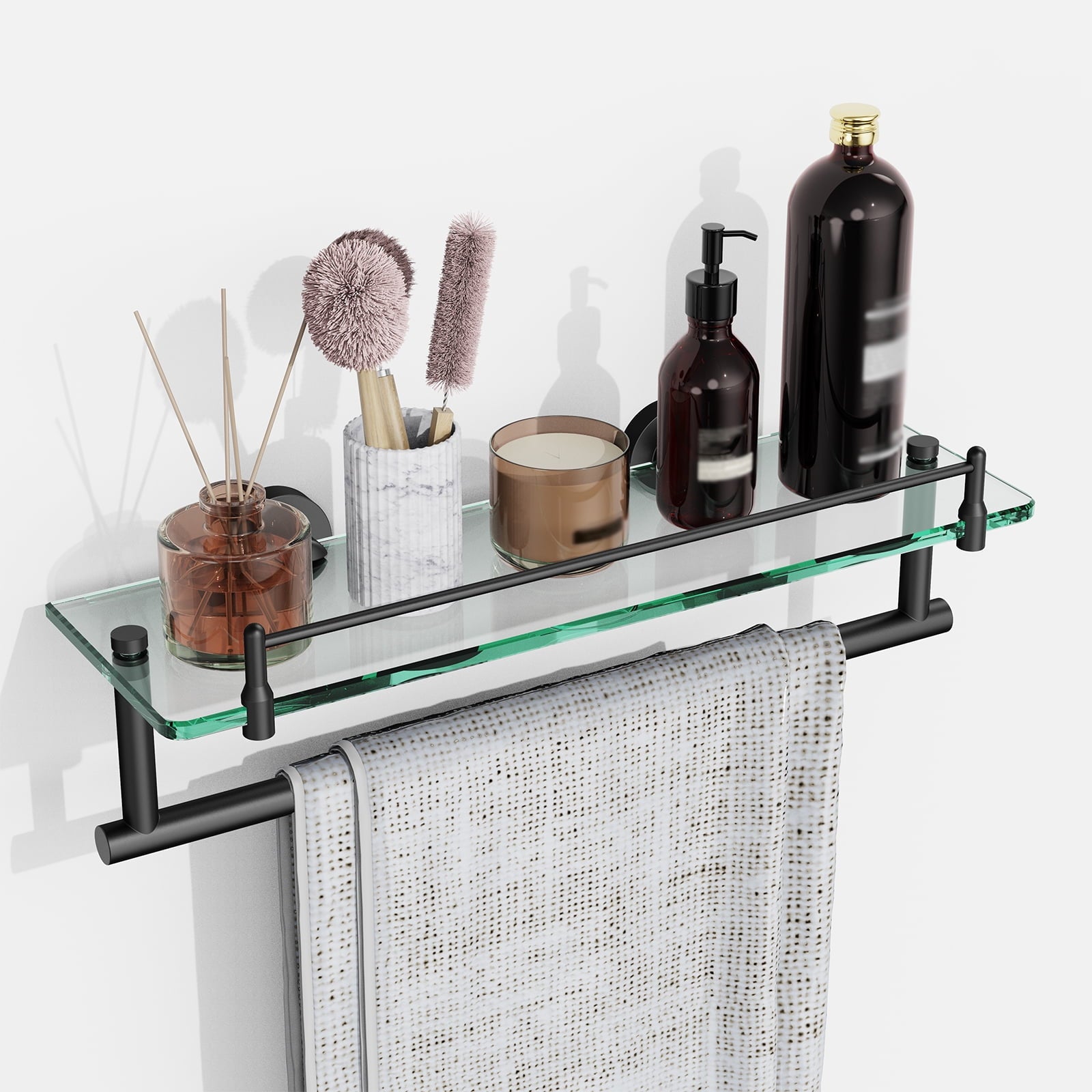 Woindo Bathroom Glass Shelf with Railing, Floating Tempered Glass Bathroom Wall Shelf Rectangle 16 Inch Over The Toilet Storage Cabinet, Gaming Floating Shelves, Bathroom Accessories and Home Decor