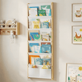 Wood 6-Tier Wall Mounted Kids Bookshelf – Floating Book Shelf For Kids Rooms,Nursery & Classroom, Hanging Bookcase Organizer For Books, Toddler Book Shelf, Montessori Bookshelf, Nursery Shelves