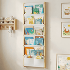 Wood 6-Tier Wall Mounted Kids Bookshelf – Floating Book Shelf For Kids Rooms,Nursery & Classroom, Hanging Bookcase Organizer For Books, Toddler Book Shelf, Montessori Bookshelf, Nursery Shelves