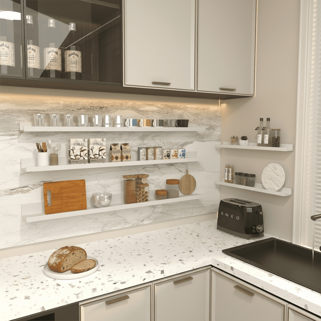 Long Floating Shelves for Wall Set of 5, 47 Inch White Wooden Picture Ledge Shelves for Bathroom, Bedroom, Kitchen, Living Room Storage and Decoration
