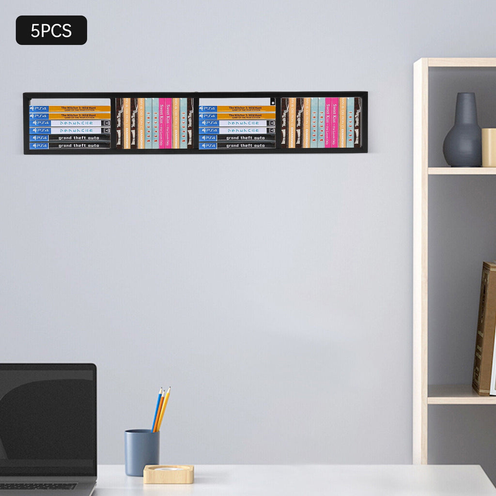 Set of 5 Video Game Rack,Wall Mount CD DVD Storage Shelf, 34 Inch Media Storage Rack Metal Floating Shelf Black,CD Rack