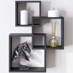 Ballucci Interlocking Cube Floating Shelves, Wall Mount Wood Square Box Shelves, Black