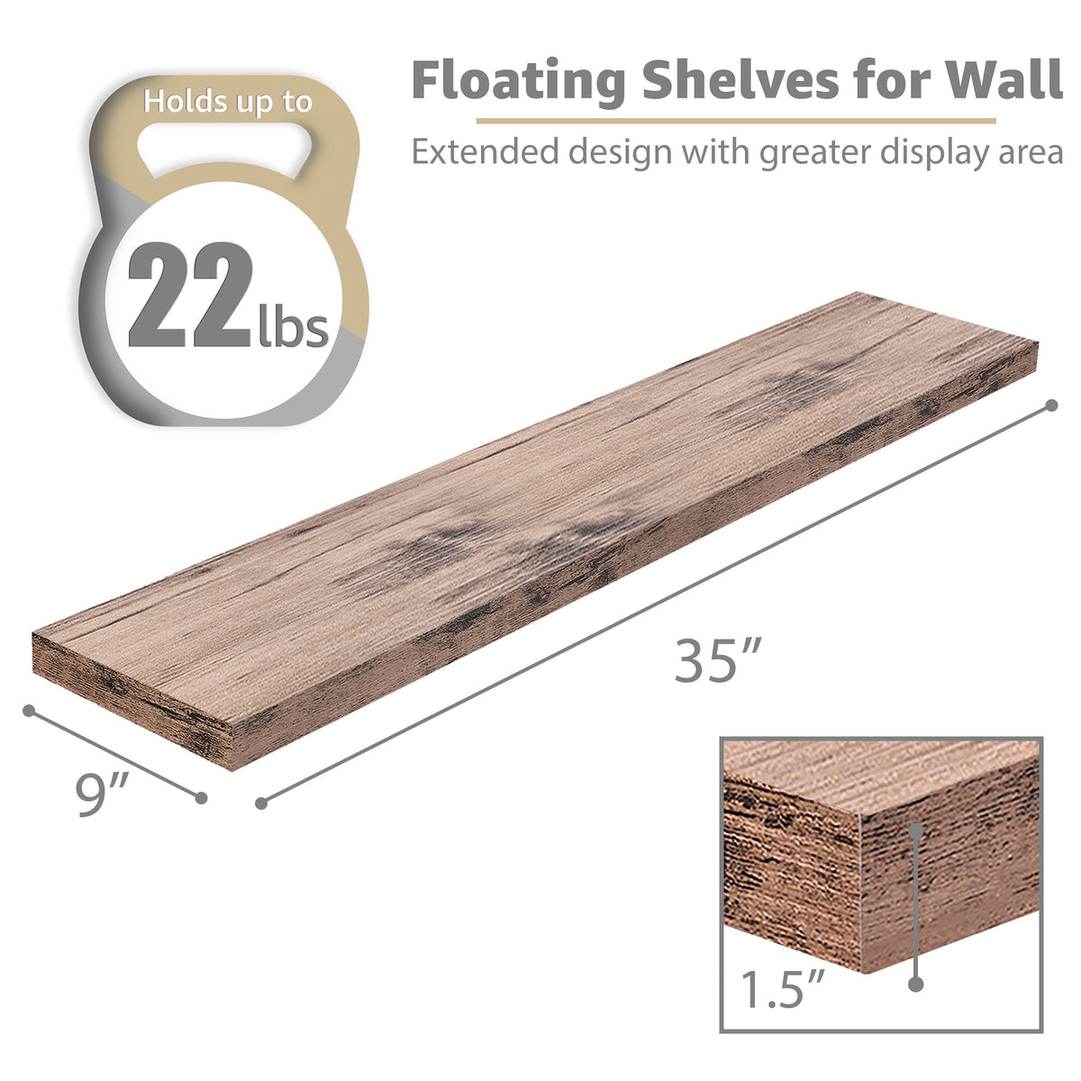 Sorbus 3-Pack 35"x9" Floating Wall Shelves for Bedroom, Kitchen, Bathroom, Home Décor, Mahogany