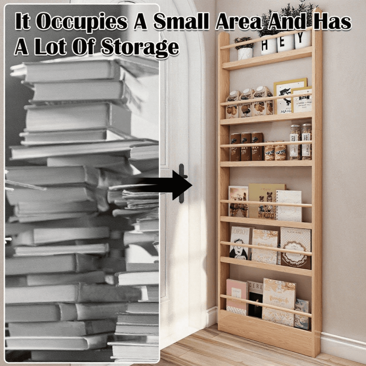 VGBYUJ 6 Tier Behind The Door Bookshelf, 70" Behind The Door Storage Organizer, Wall Mount Bookcases for Narrow Space, Solid Wood