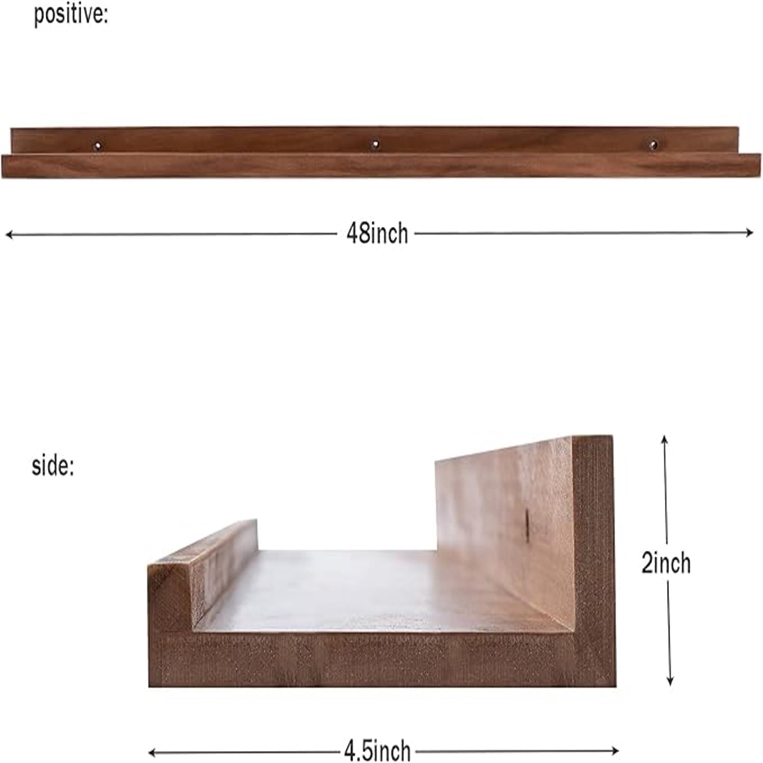 48 Inch Long Floating Shelves Wall Mounted Light Walnut Narrow Photo Picture Ledge Shelves Set of 3 Nursery Book Shelves Photo Frames Display Shelves Kitchen Spice Rack