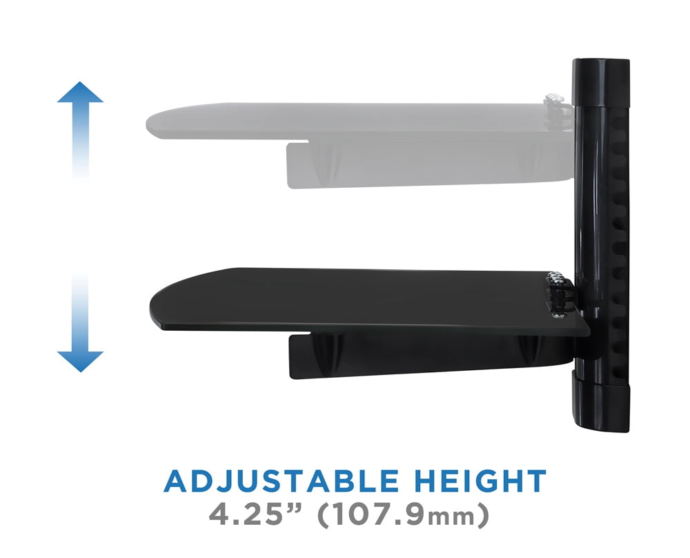 Mount-It! Floating Wall Mounted Shelf Bracket Stand 1 Shelf Tinted Tempered Glass Black