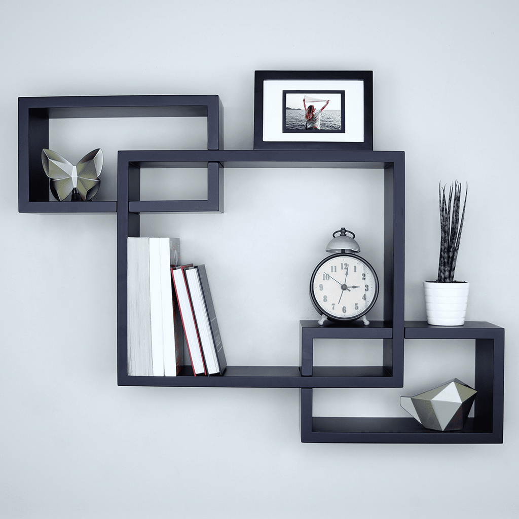 Ballucci Interlocking Floating Shelves, Horizontal or Vertical Display Cube Wall Mount Shelf, Black
