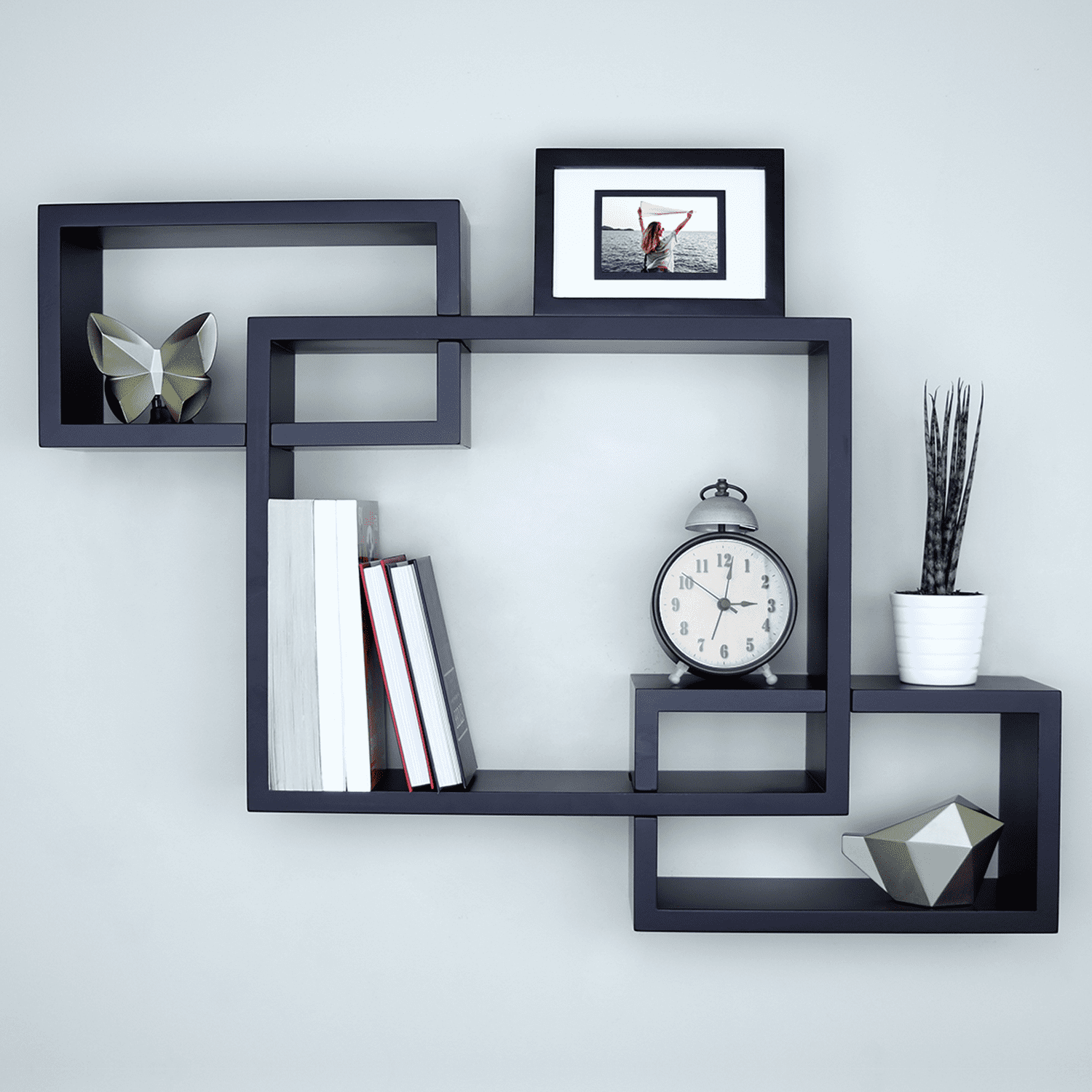 Ballucci Interlocking Floating Shelves, Horizontal or Vertical Display Cube Wall Mount Shelf, Black