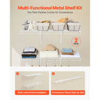 KFFKFF Wire Shelf Kit, 4 ft, Set of 2, Wall-Mounted Storage Shelves, Durable Carbon Steel Construction with Protective Coating, Floating Shelves for Closet, Bedroom, Living Room, Office, or Pantry
