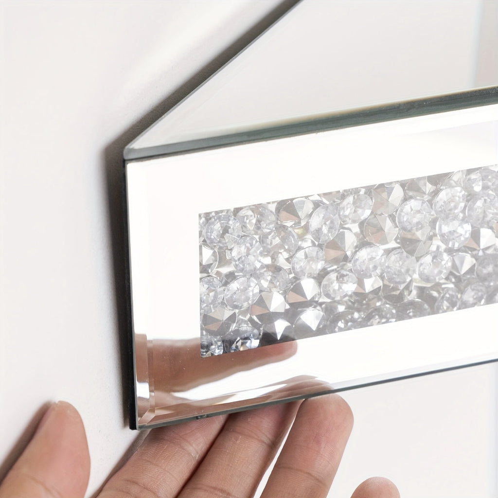 Mirrored Floating Corner Shelf Set of 2 - 14.96" Triangle Silver Mirror Crushed Diamond Wall Shelves for Home Decor, Crystal Diamond Art Deco Display for Living Room, Bedroom - 90°Right Angle Only