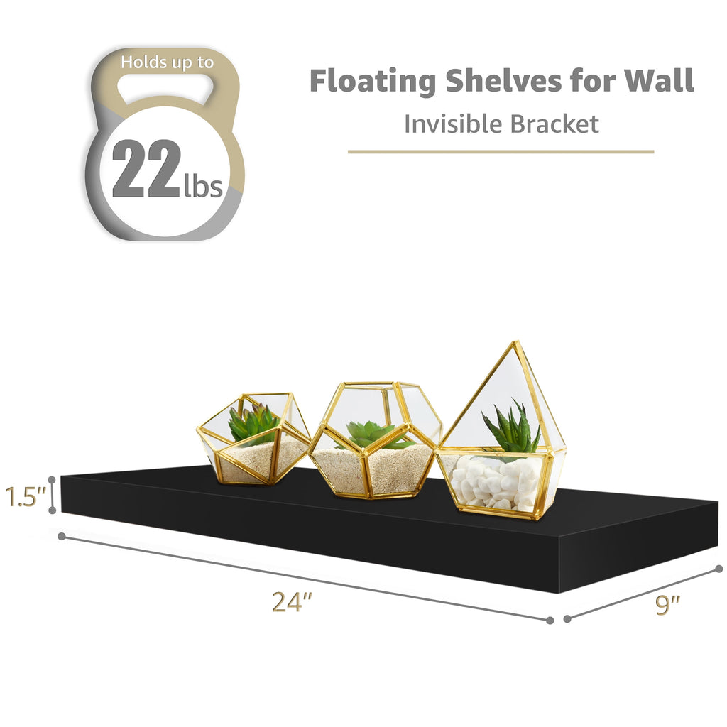 Sorbus Wall Mounted Floating Shelves for Wall Décor - Large 24 Inch, 4 Pack, Black