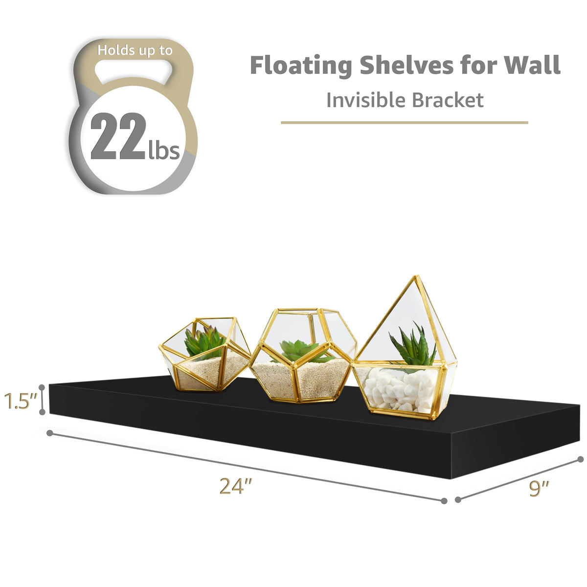 Sorbus Wall Mounted Floating Shelves for Wall Décor - Large 24 Inch, 4 Pack, Black