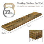 Sorbus 55in Extra-Long Floating Shelves, Wall-Mounted Storage with Hidden Brackets, Brown 2-Pack