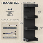 HOOBRO Vertical 4-Tier LED Floating Wall Shelves, Black