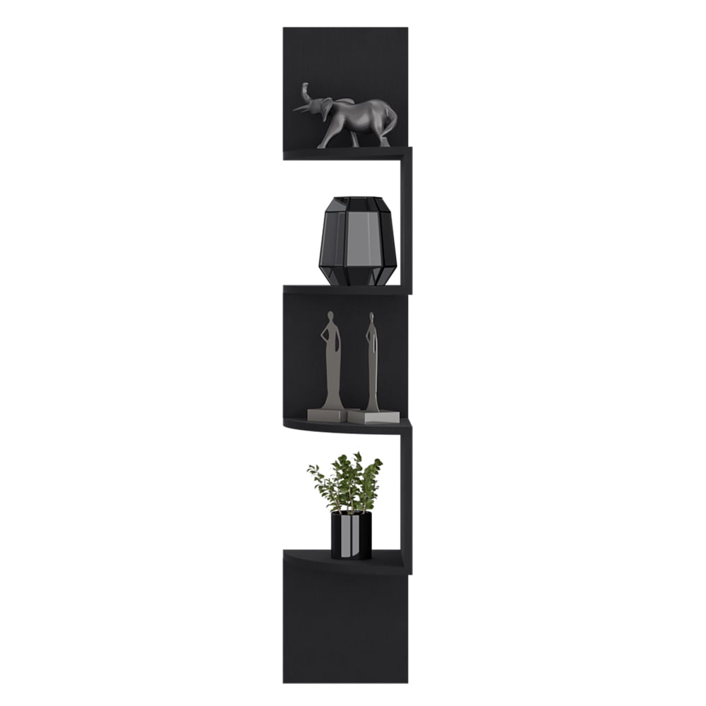 Lisonu Modern 4-Tier Wall Shelf, Black Vertical Floating Bookshelf for Living Room, Space-Saving Display Shelf, Engineered Wood