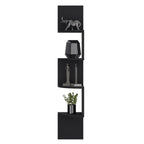 Lisonu Modern 4-Tier Wall Shelf, Black Vertical Floating Bookshelf for Living Room, Space-Saving Display Shelf, Engineered Wood