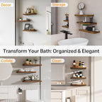 BAYKA Floating Shelves for Wall – Bathroom Shelves Rustic Wood with Metal Brackets for Bathroom, Bedroom, Kitchen, or Living Room Decor – Rustic Brown, 3 Set, Sturdy Storage with 22lb Capacity