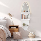 LEFINITO Surfboard Shaped LED Mirrored Floating Wall Storage Shelf, White Wall Shelf with Light for Home Decor