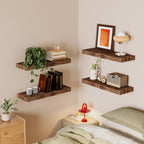 Fairy 15.8in Floating Shelves, Set of 6 Wood Shelves, Farmhouse Shelf Wall Decor, Brown