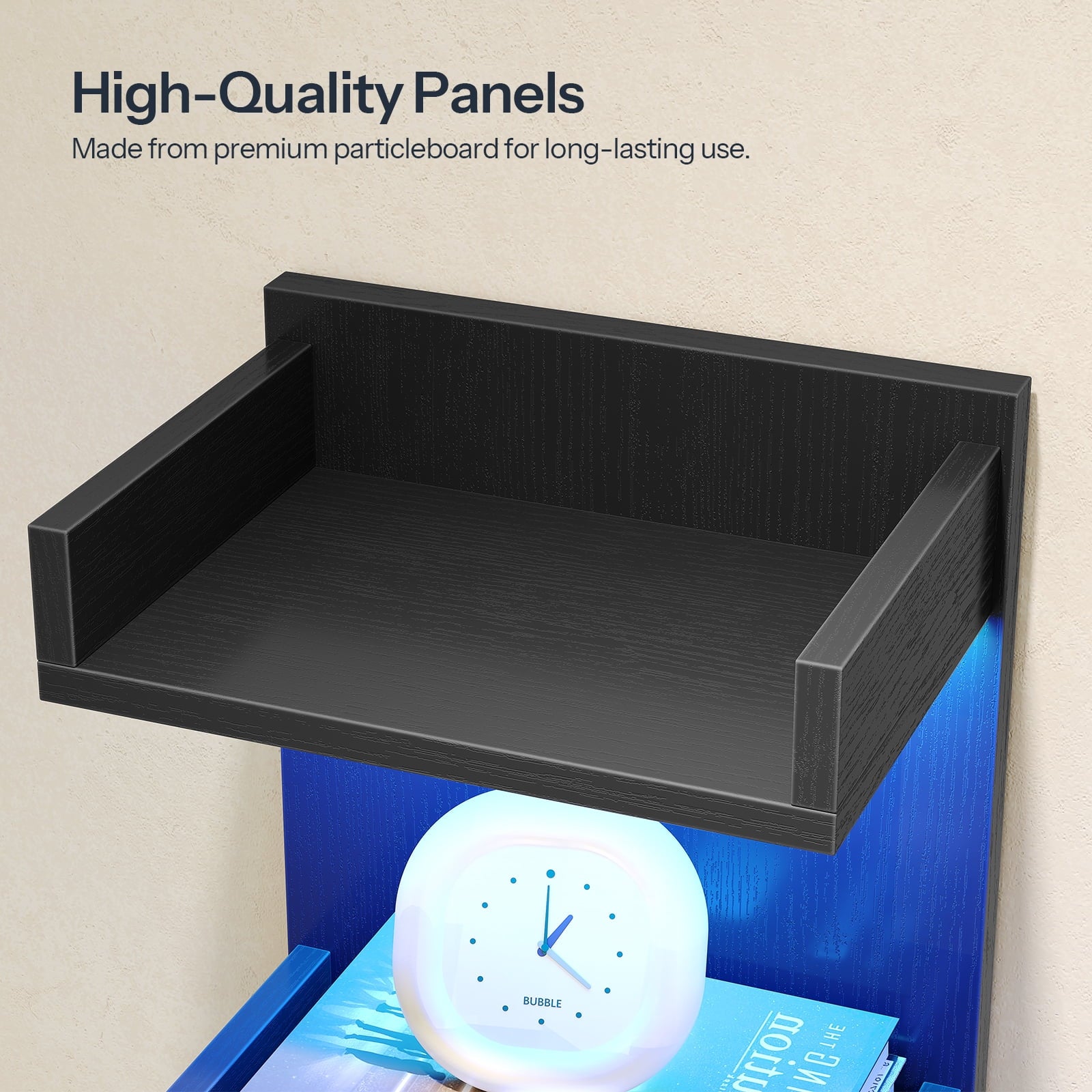 HOOBRO Vertical 4-Tier LED Floating Wall Shelves, Black