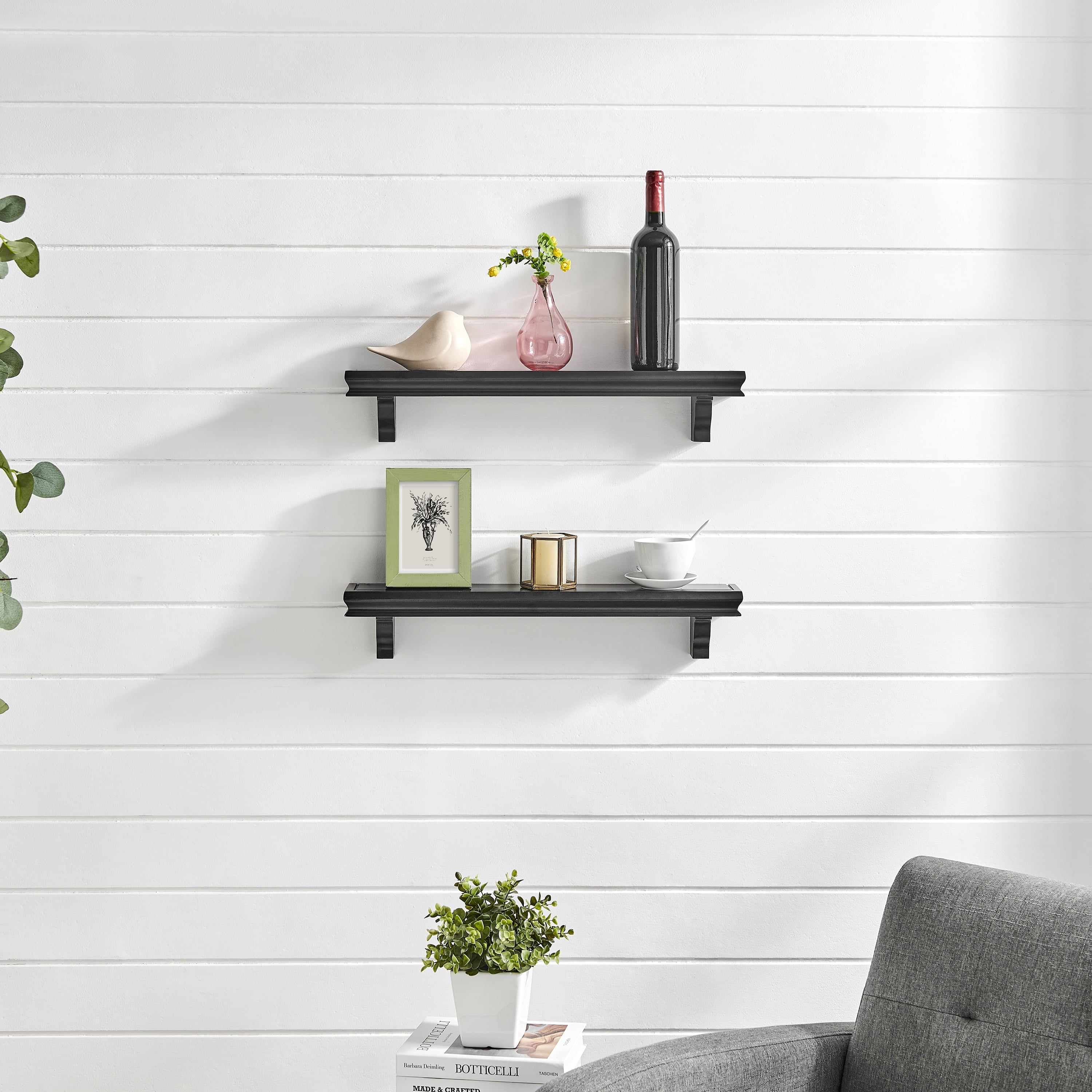 Danya B. Decorative 24" Floating Wall Décor Display Ledge Shelves – (Set of 2) - Black