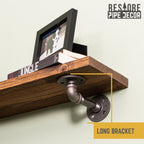 36 in. x 7.5 in. x 6.75 in. Autumn Brown Restore Wood Wall Shelving with Industrial Steel Pipe L- Brackets