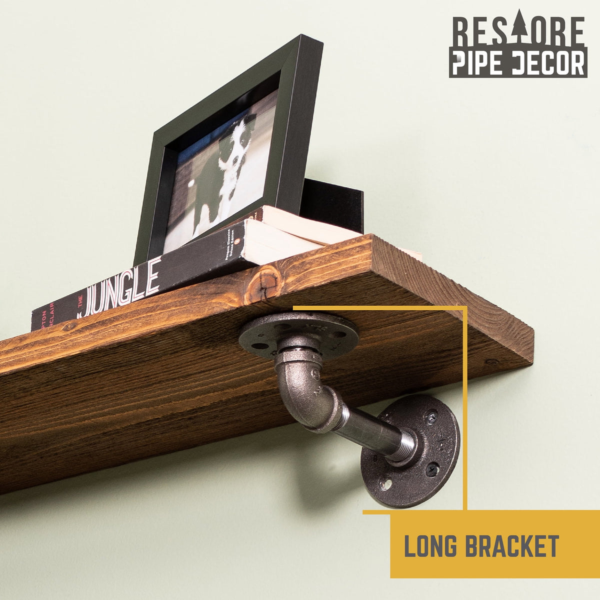 36 in. x 7.5 in. x 6.75 in. Autumn Brown Restore Wood Wall Shelving with Industrial Steel Pipe L- Brackets