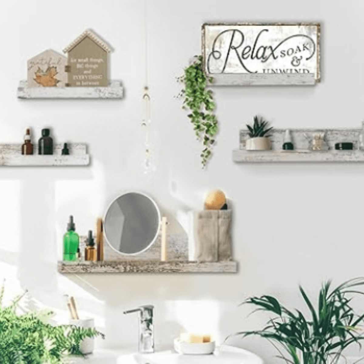 Rustic Shelves Wall-Mounted Distressed White - Farmhouse Wall Shelves 15.8 inch Wood Wall Dr Drative Small Floating Ledge Shelf for Bedroom Living Room