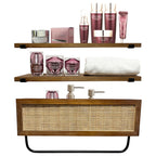 Autumn Alley Farmhouse Floating Shelves for Bathroom – Above Toilet Shelves with Rattan Basket Caning Organizer, Wood Floating Shelf Bathroom Storage, Wall Shelves Bathroom Décor, 3 Tier