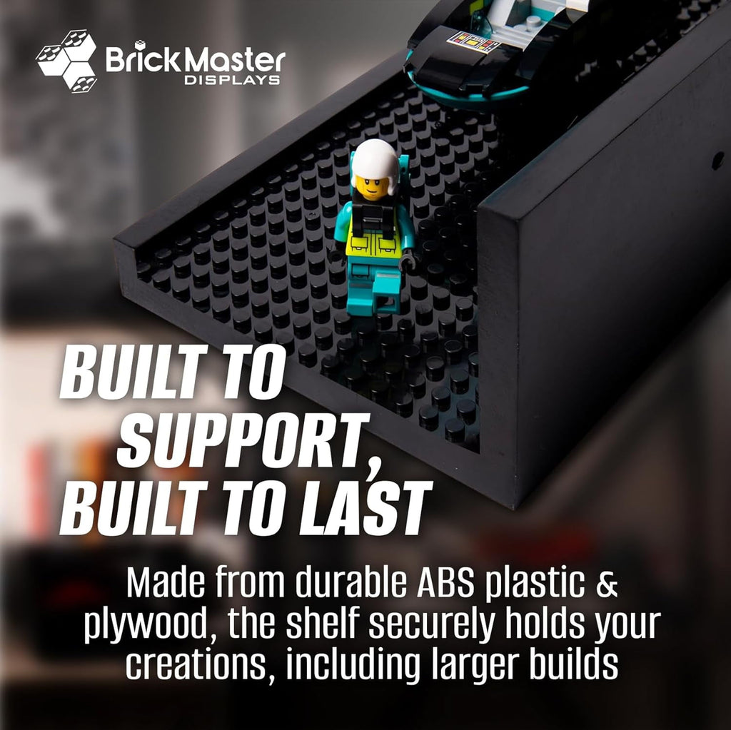 BrickMaster Displays 16 x 16-Inch 1-Tier Floating Shelves - Lego Display Shelf, Black 2-Pack
