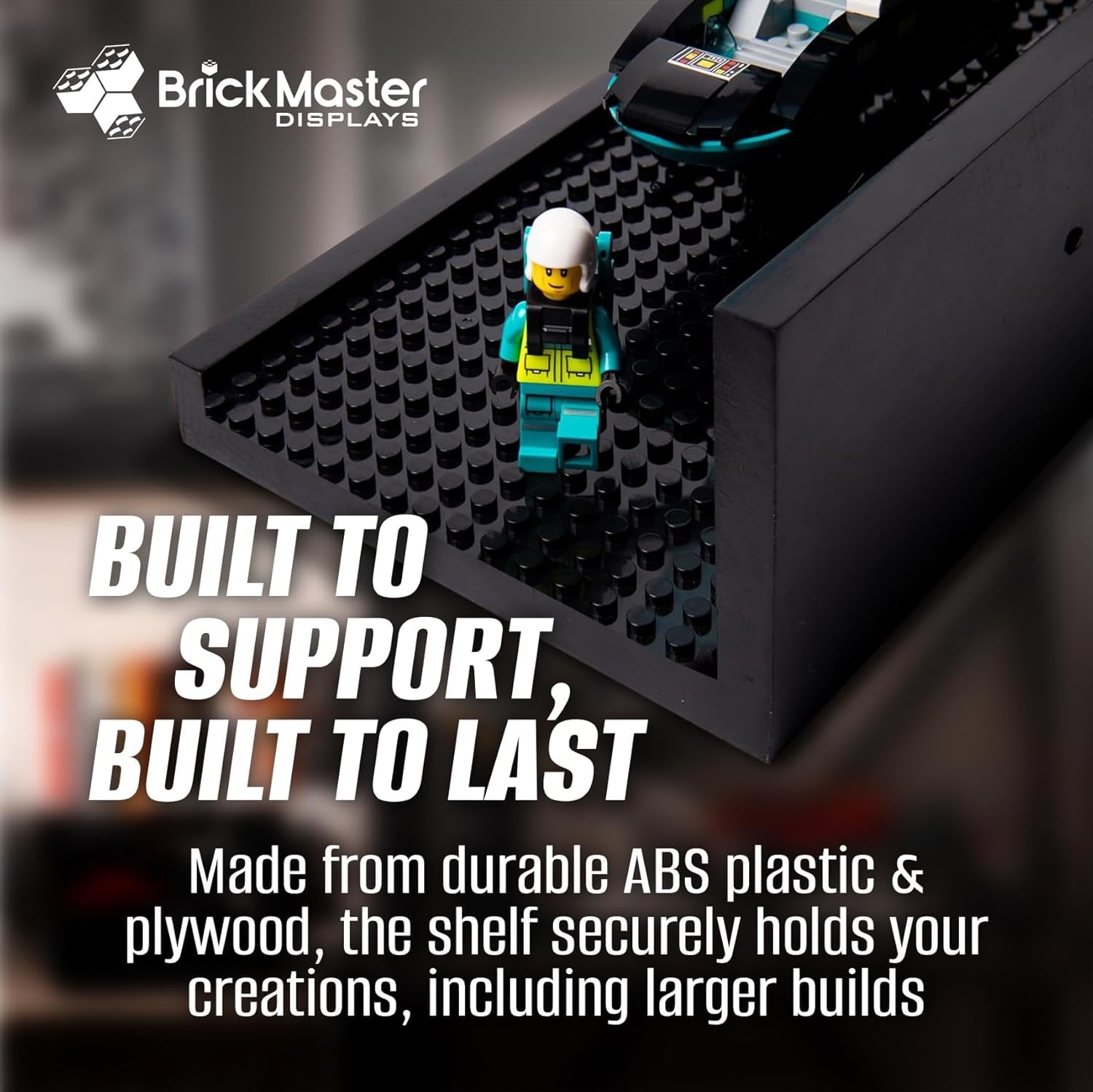 BrickMaster Displays 16 x 16-Inch 1-Tier Floating Shelves - Lego Display Shelf, Black 2-Pack
