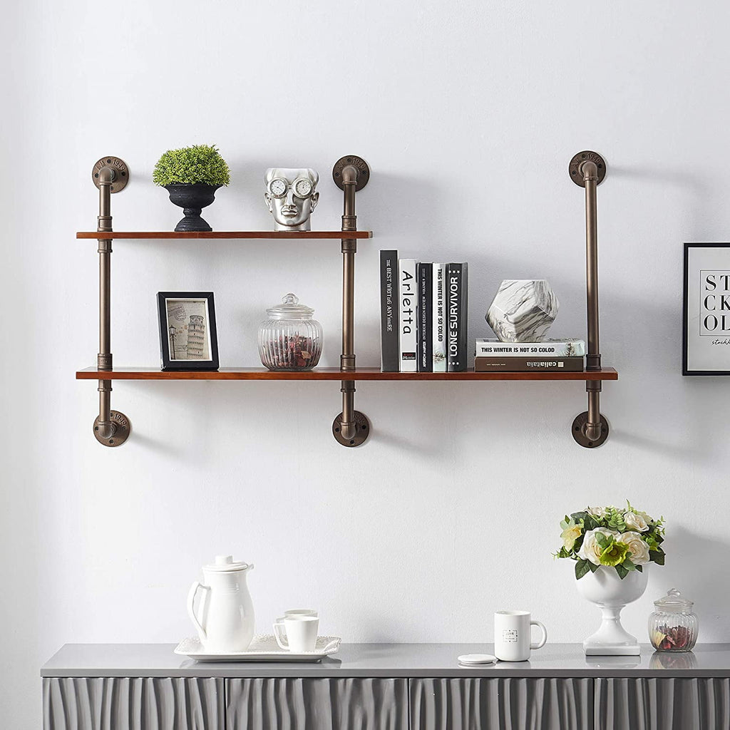 Ivinta 2-Tier Shelf Industrial Pipe Shelving Farmhouse Floating Shelves Wall Bookshelf for Kitchen Living Room Bathroom