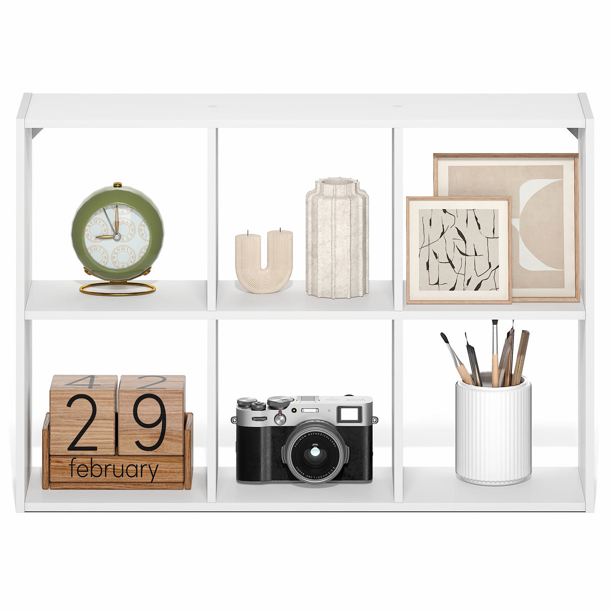 Furinno ROSSI 6-Cube Floating Shelves Wall Mount Bookshelf for Study Room White