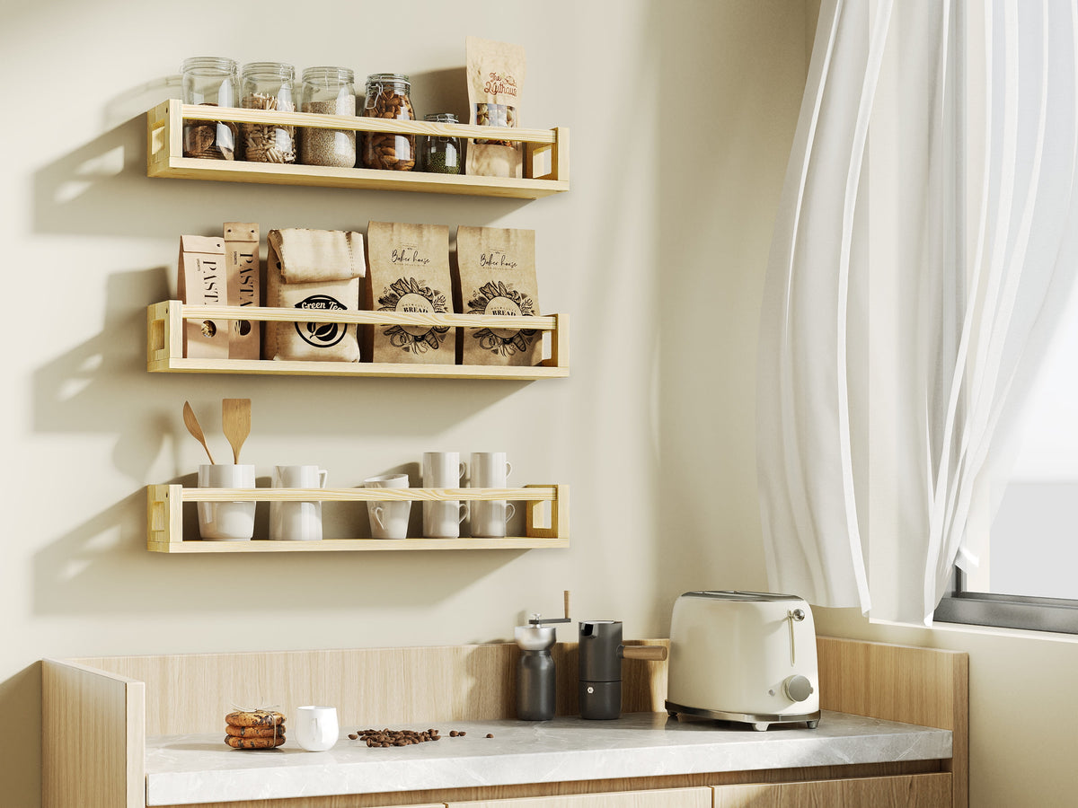 vivilife Solid Wood Floating Shelves for Nursery & Kids Room, 15.7", Walnut Brown (Set of 3)