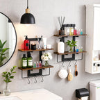 2 Pack 2 Tier Floating Wall Shelves, Rustic Wood Wall Mount Storage Organizer, Decorative Wall Display Rack for Bedroom Living Room Bathroom