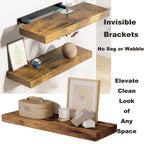 Floating Shelves for Wall, 16" TABGIME Wood Hanging Shelves, Holds 16.8lbs, Space-Saving for Bathroom Bedroom Kitchen(Brown, Set of 3)