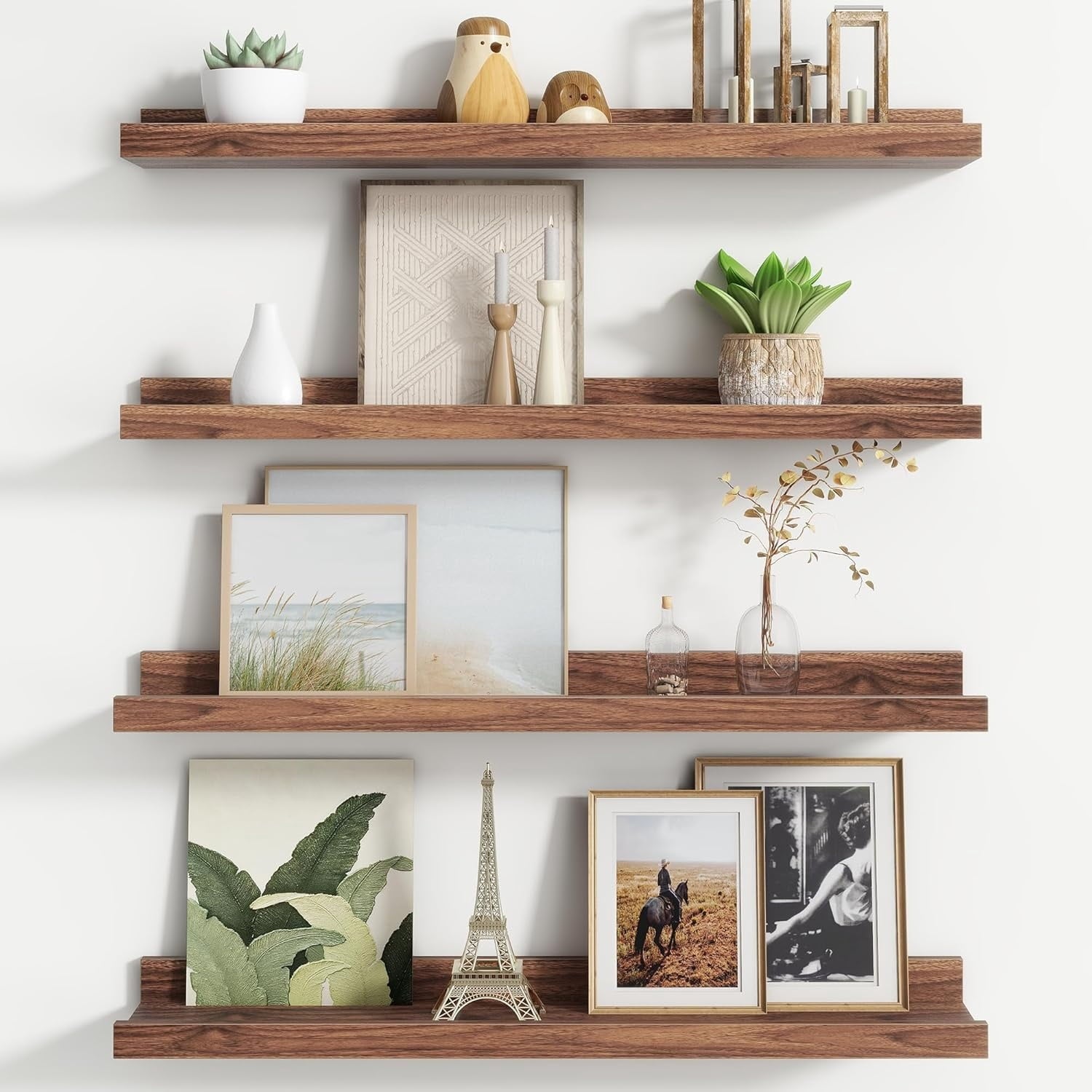 Floating Picture Ledge Shelves for Wall Set of 4, 24 Inch Wall Shelves with Lip Long Living Room Bedroom Decor Frames