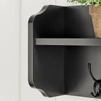 Entryway Floating Utility Wall Shelf with Hooks - Wall Mounted - Black
