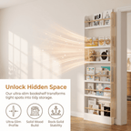 VGBYUJ 6 Tier Behind The Door Bookshelf, 70" Thin Narrow Bookshelf, Space Saving Wall Book Shelf Coner Bookshelf, White