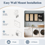 24"W Rattan Laundry Room Cabinets with Lights, Bathroom Cabinets Wall Mounted with Adjustable Shelves, Wall Cabinet for Bathroom/Kitchen/Bedroom (2PCS, Black)