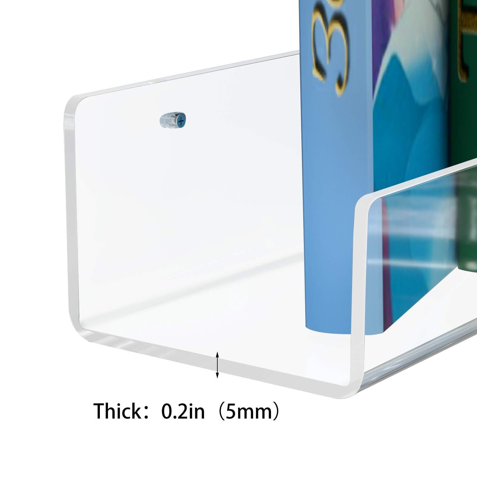 NIUBEE 2 Packs Acrylic Floating Bookshelves for Kids, 36 Inch Clear Wall Floating Shelves, Invisible Wall Bookshelves Ledge Book Shelf, Thicker with Free Screwdriver