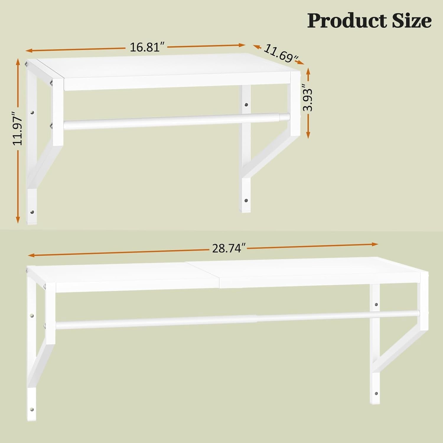 2 Pack Expandable Laundry Room Shelves with Hanging Rod, Over Washer and Dryer Shelves, Wall Mounted Metal Shelving, Utility Floating Wall Shelf for Laundry Closet Organizers and Storage