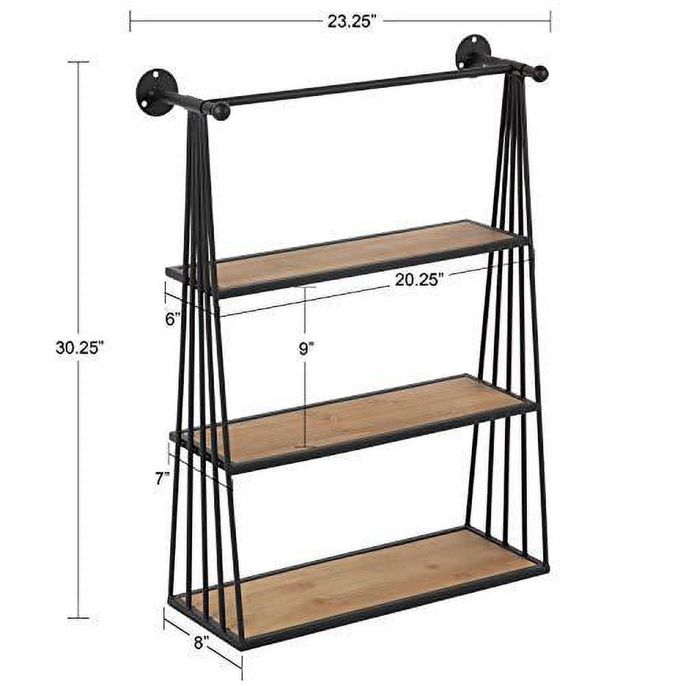 Kate and Laurel Metal Floating Shelves, Set of 1, 8" x 23.25", Rustic Brown