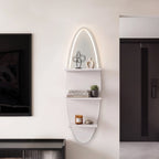 LEFINITO Surfboard Shaped LED Mirrored Floating Wall Storage Shelf, White Wall Shelf with Light for Home Decor