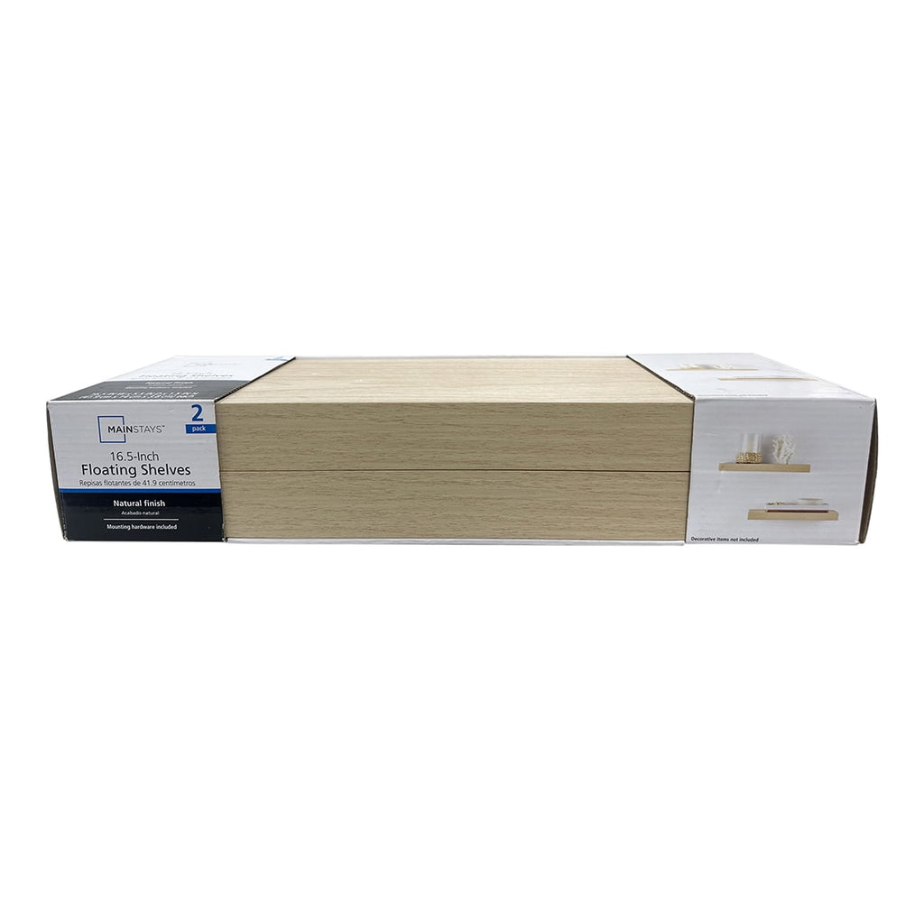 (4 pack) Mainstays Natural 16.5" Wood Floating Shelves, Set of 2