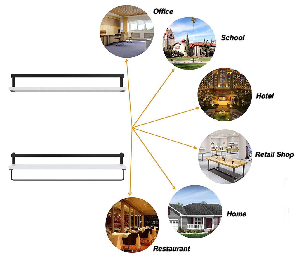 16" Wall-Mounted Floating Shelves W/Rack & Towel Bar, Home Decor 2-Tier White Wood Storage Shelf for Livingroom Kitchen Bedroom, Bathroom Shelves Over The Toilet